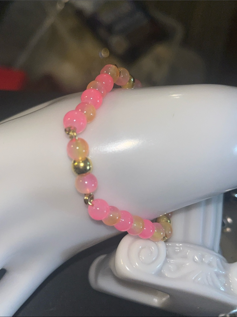 Pink and Peach Beaded Bracelet with Gold Accent Child’s bracelet 14